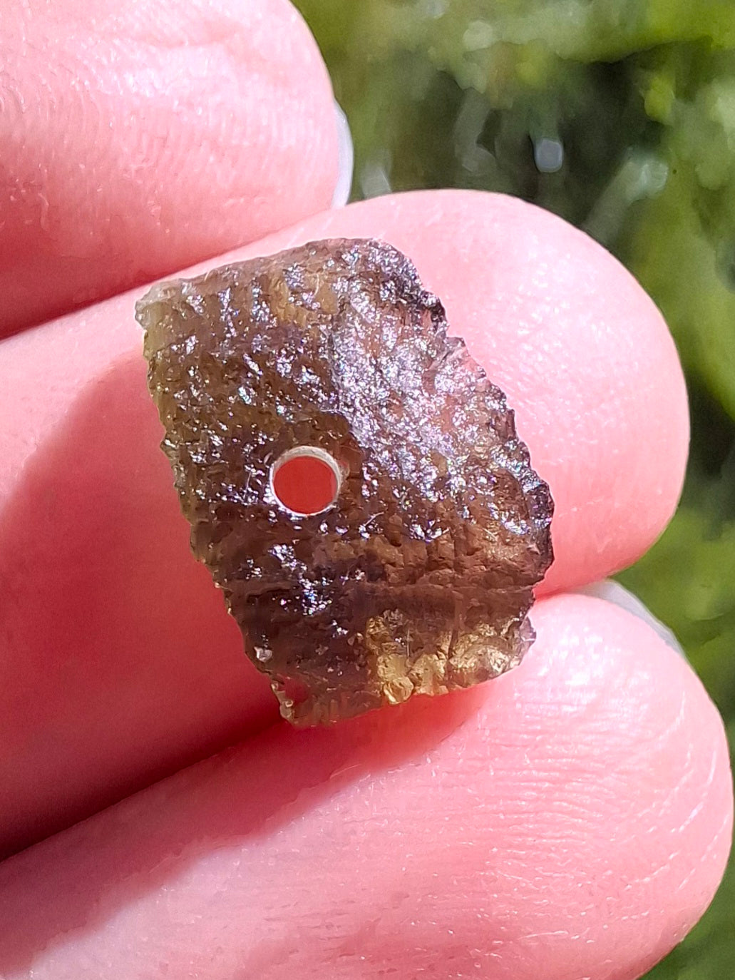 DRILLED, Moldavite Piece, 0.77g, Tektite (Ref: D29)