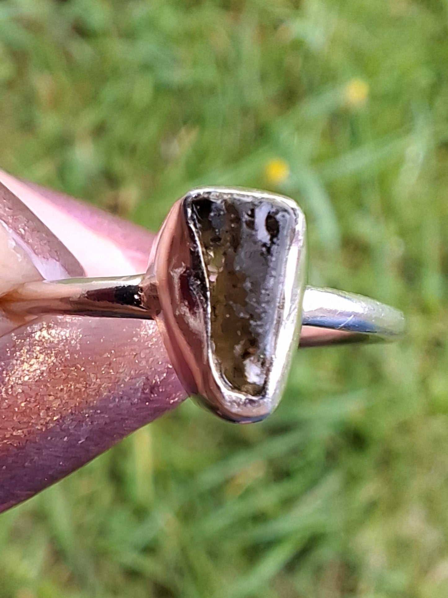 Moldavite Ring, size large K/small L, 925 Silver, Tektite (Ref: R58)