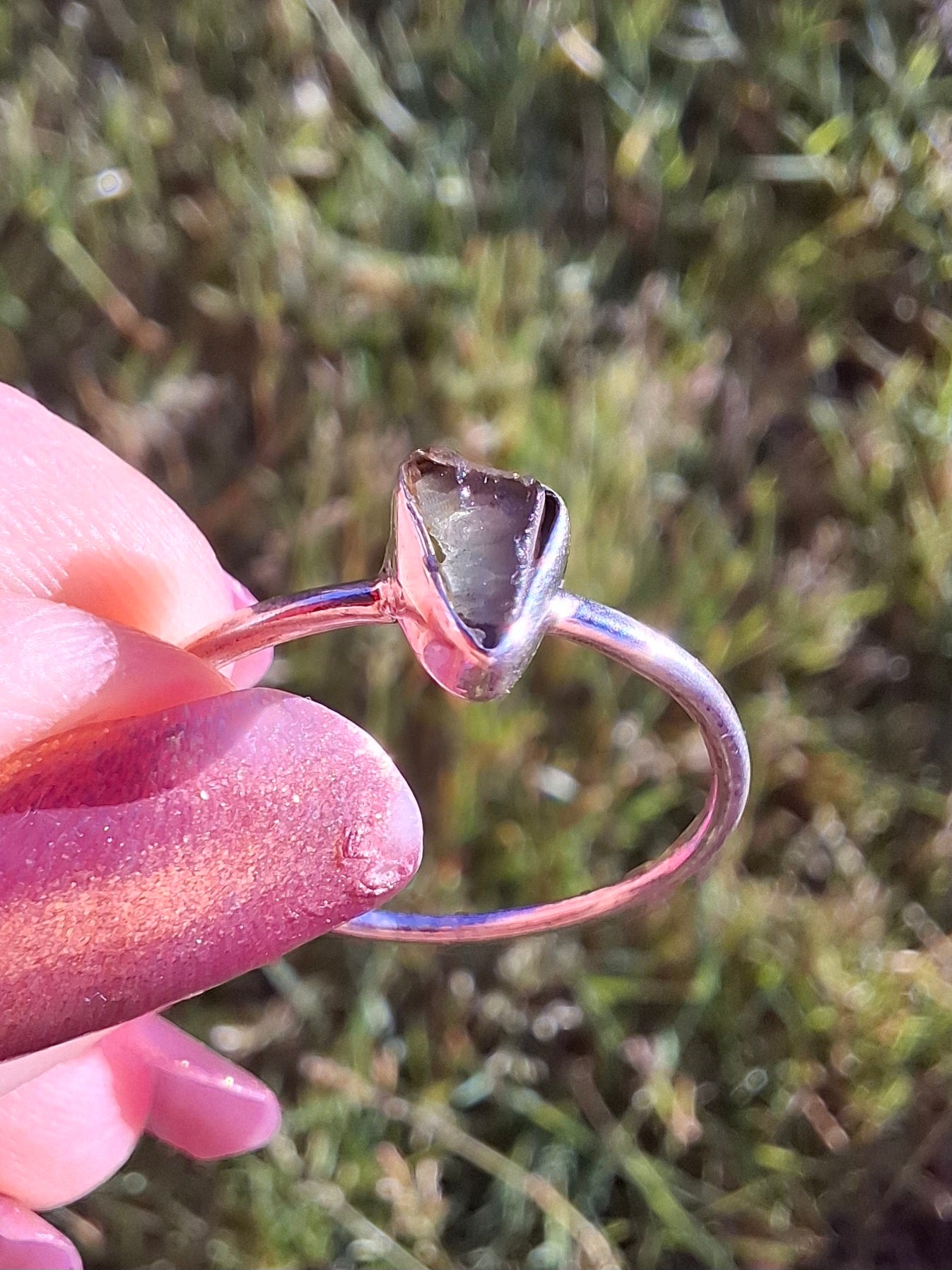 Moldavite Ring, size small S, 925 Silver, Tektite (Ref: R66)