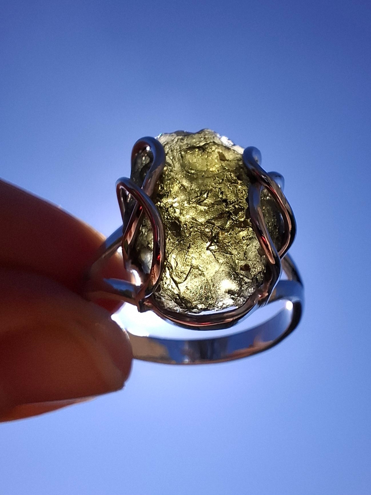 Moldavite Ring, size Y, 925 Silver, Tektite (Ref: R17)