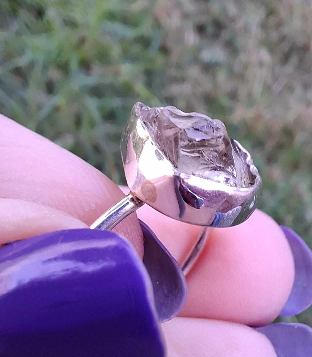 Libyan Desert Glass Ring, size large S/small T, 925 Silver, Tektite (Ref: LR47)