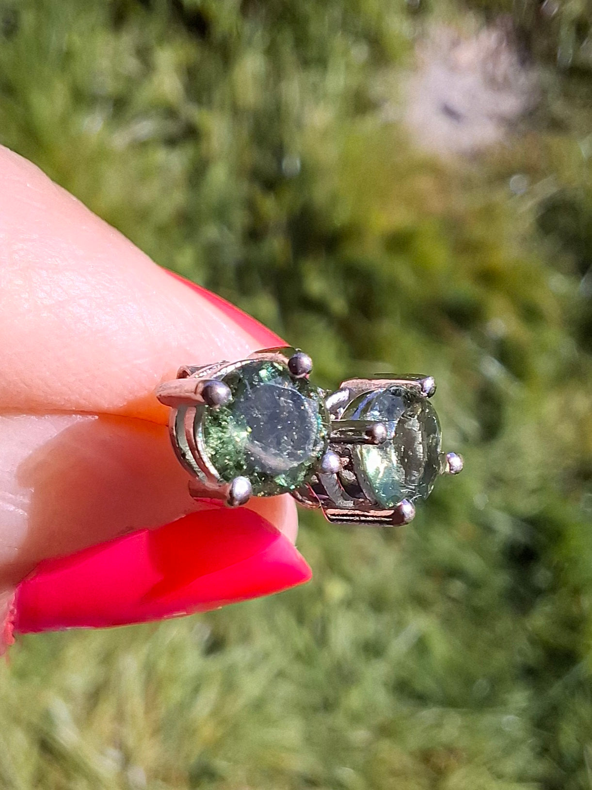 Moldavite (faceted) 5mm STUD EARRINGS, 925 Silver, Tektite (Ref: Pair51)