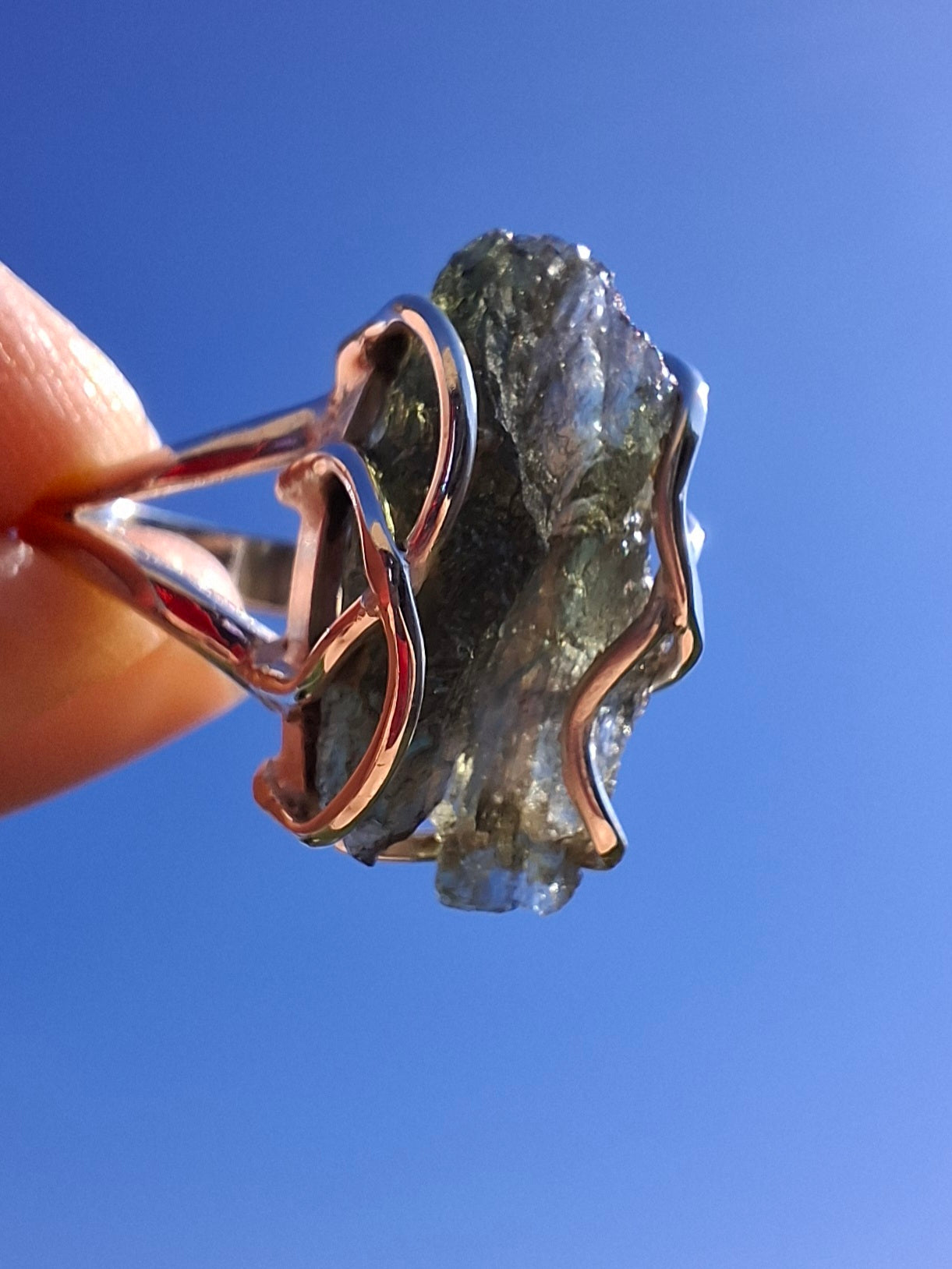 Moldavite Ring, size U, 925 Silver (Ref: R13)