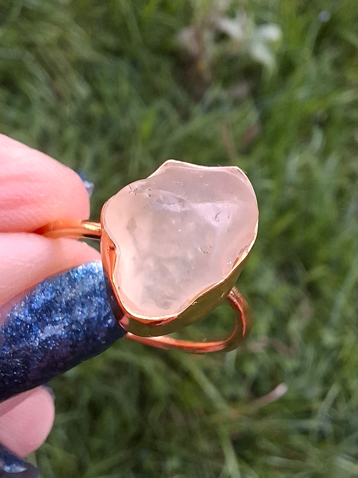 Libyan Desert Glass Ring, 14K GOLD Plated, size large P/small Q, Tektite (Ref: LR73)