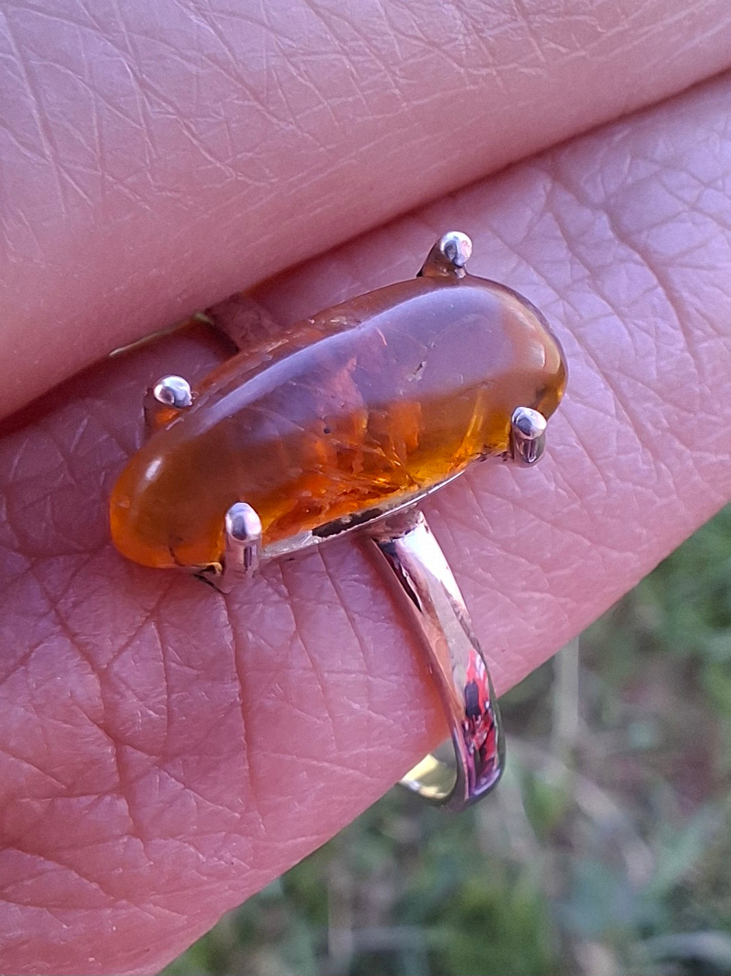 Baltic Amber Ring, size large V, 925 Silver, Fossil (Ref: AR25)