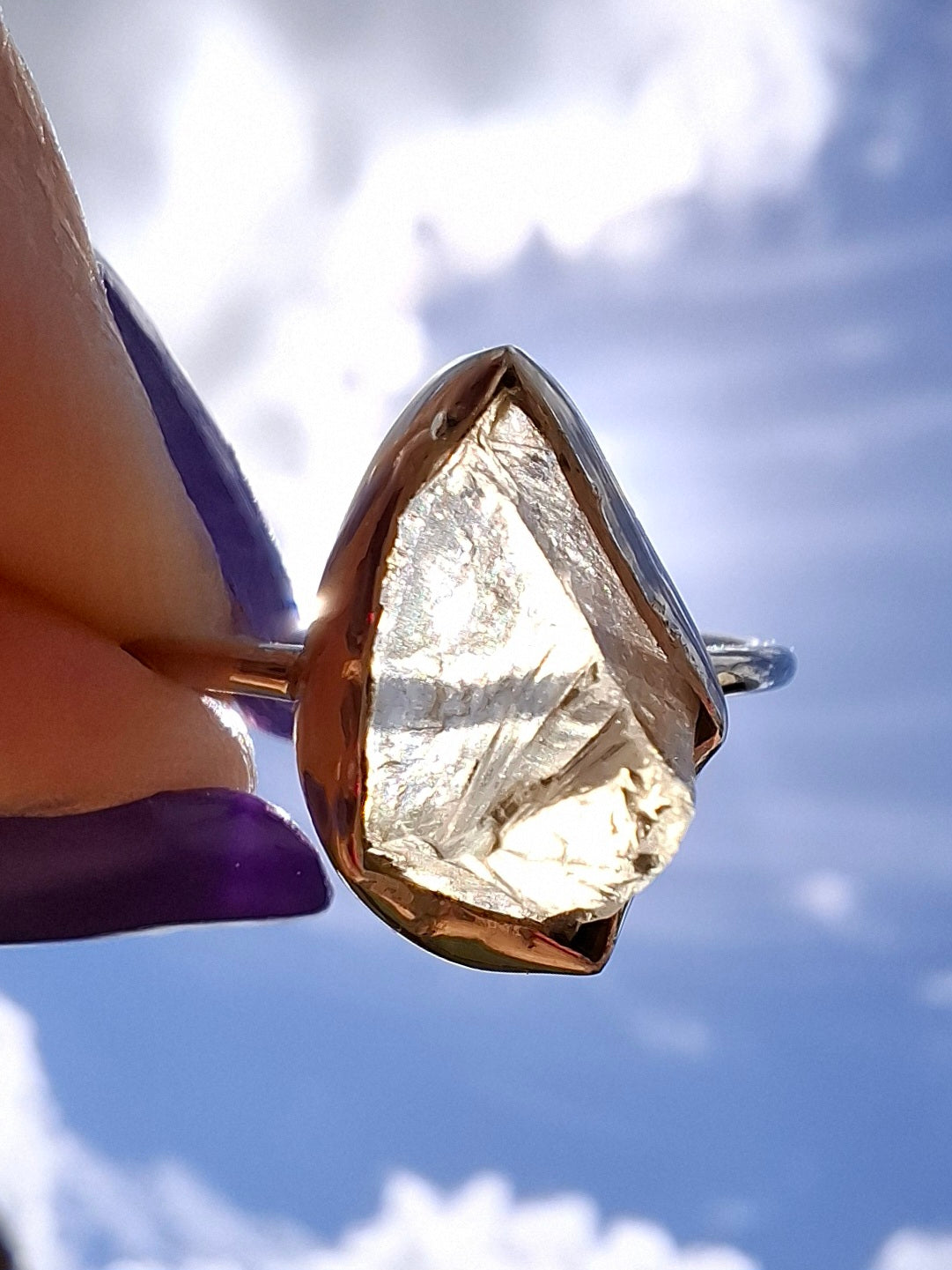 Libyan Desert Glass Ring, size Large O, 925 Silver, Tektite (Ref: LR21)