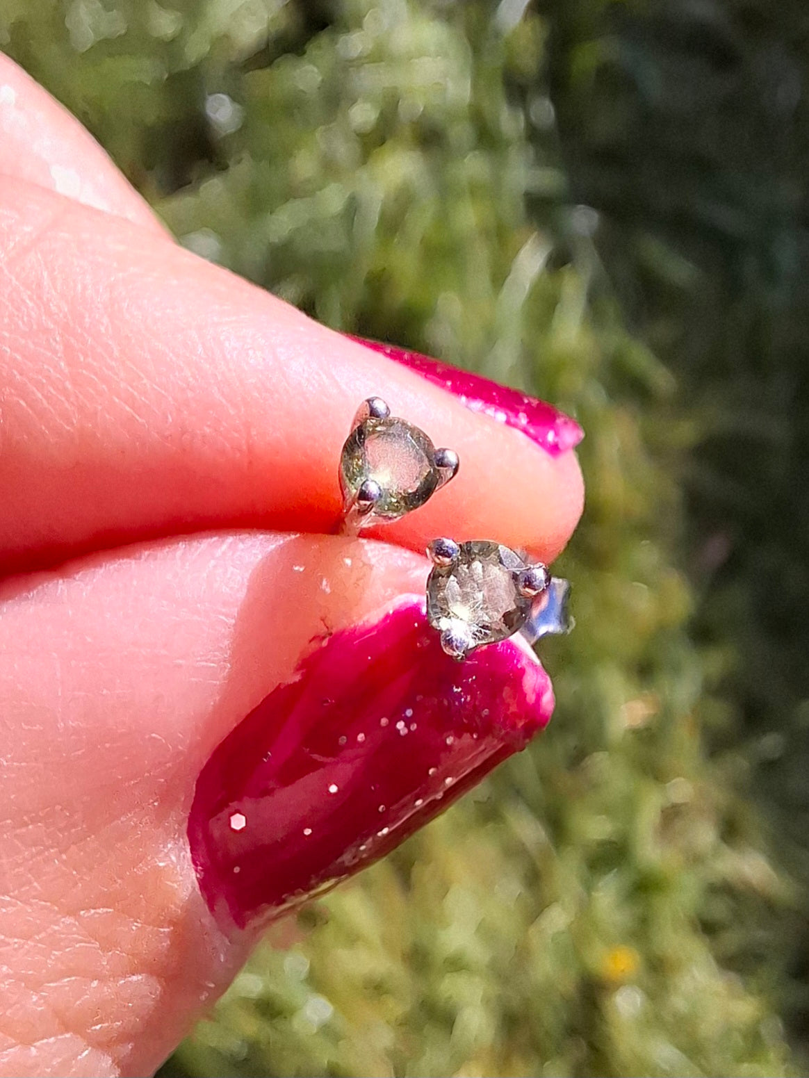 Moldavite (Faceted) 3mm Stud Earrings, 925 Silver (Ref: Pair66)