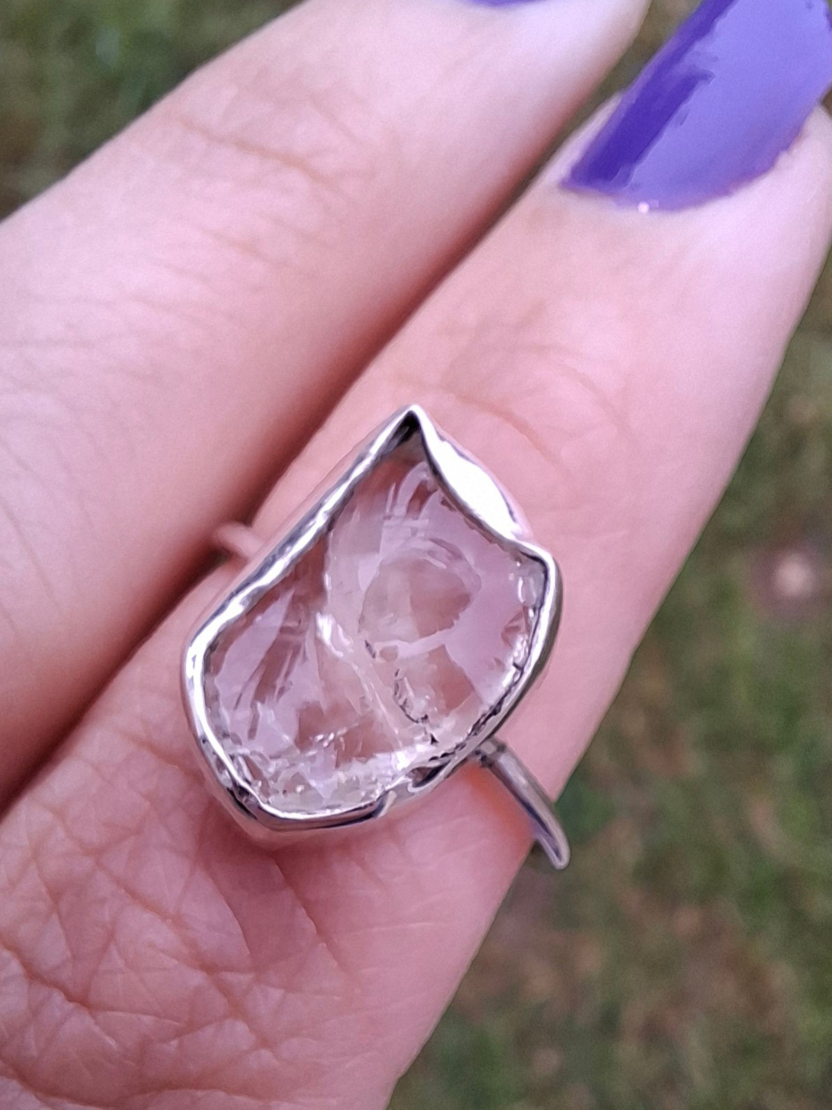 Libyan Desert Glass Ring, size large P, 925 Silver, Tektite (Ref: LR29)