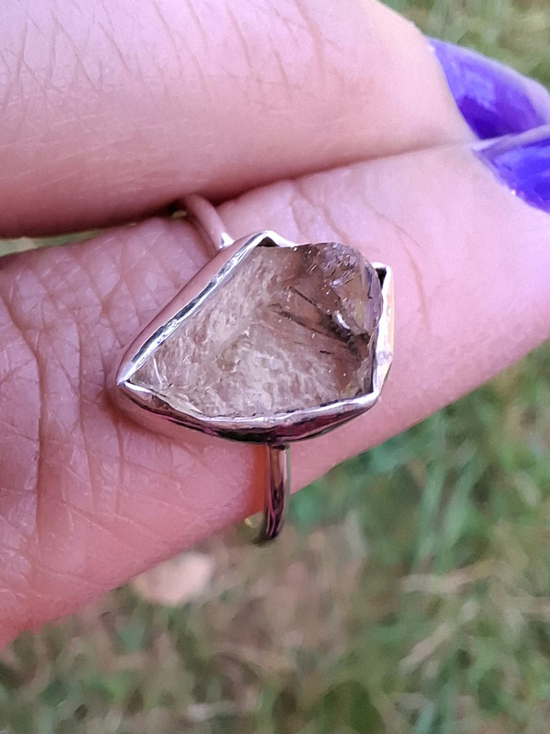 Libyan Desert Glass Ring, size Large O, 925 Silver, Tektite (Ref: LR21)