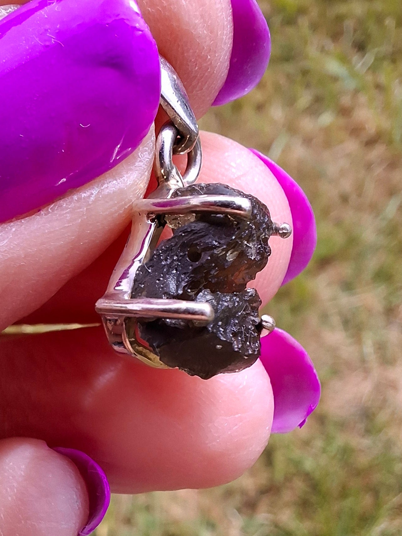 Moldavite Claw Pendant, 925 Silver, Tektite (Ref: P21)