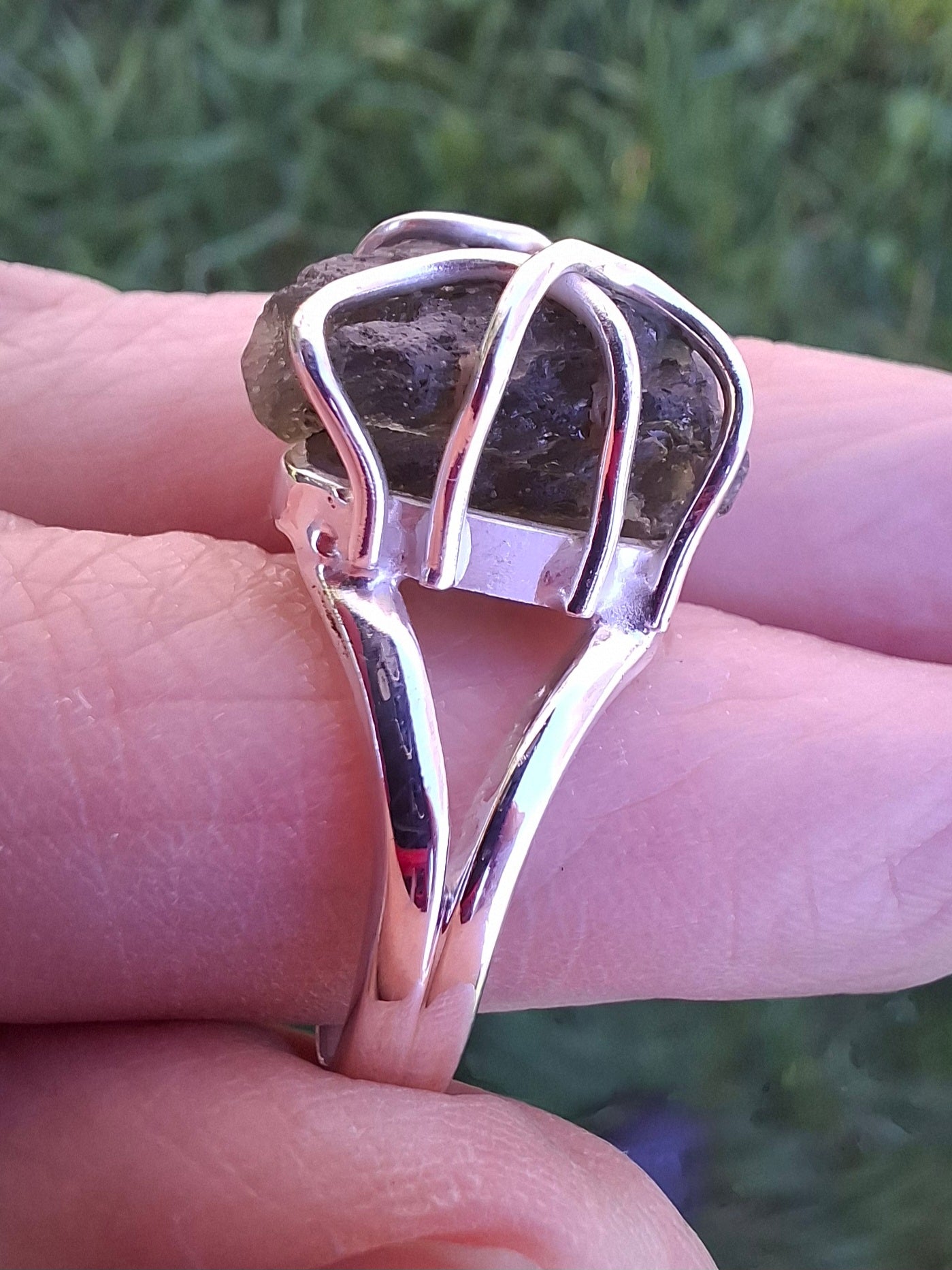 Moldavite Ring, size M, 925 Silver, Tektite (Ref: R5)