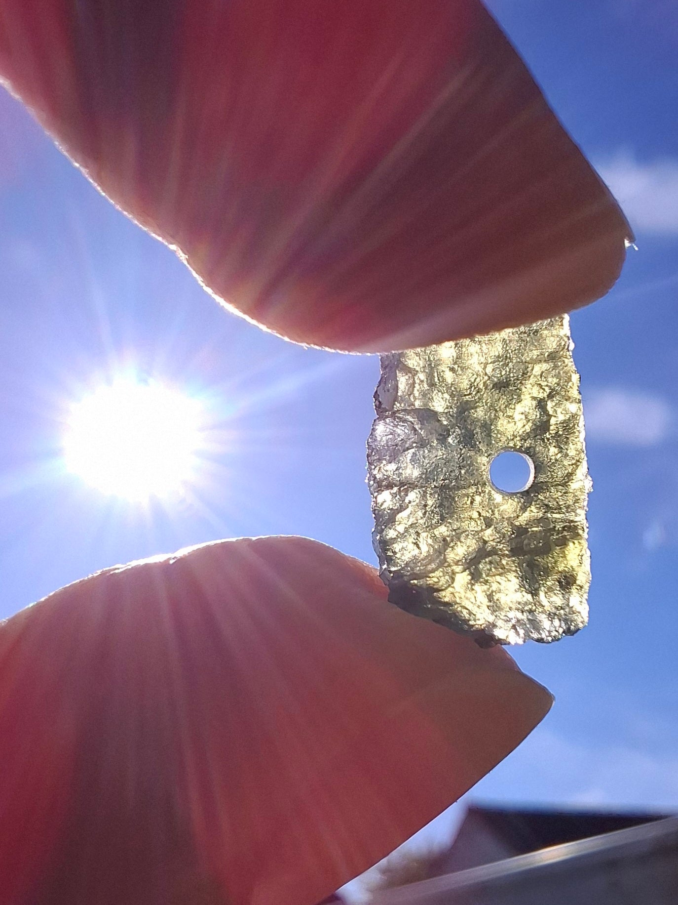 DRILLED, Moldavite Piece, 0.77g, Tektite (Ref: D29)