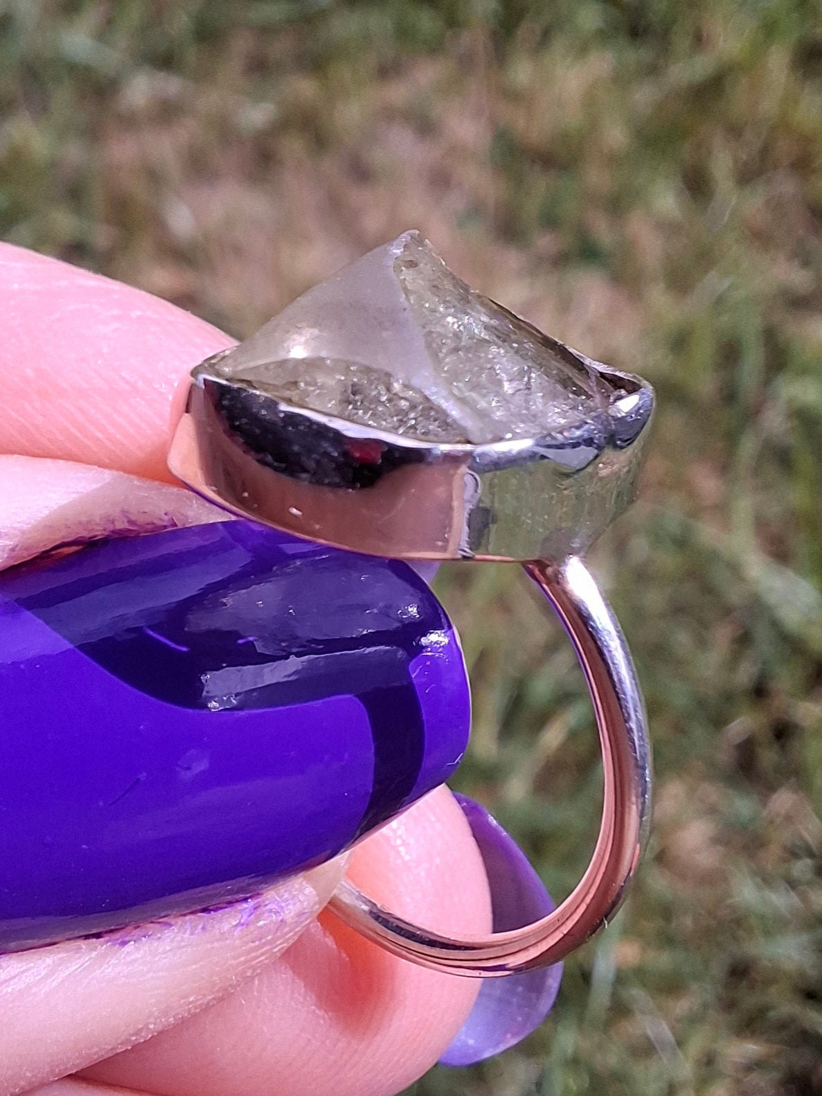 Libyan Desert Glass Ring, size small L, 925 Silver, Tektite (Ref: LR14)
