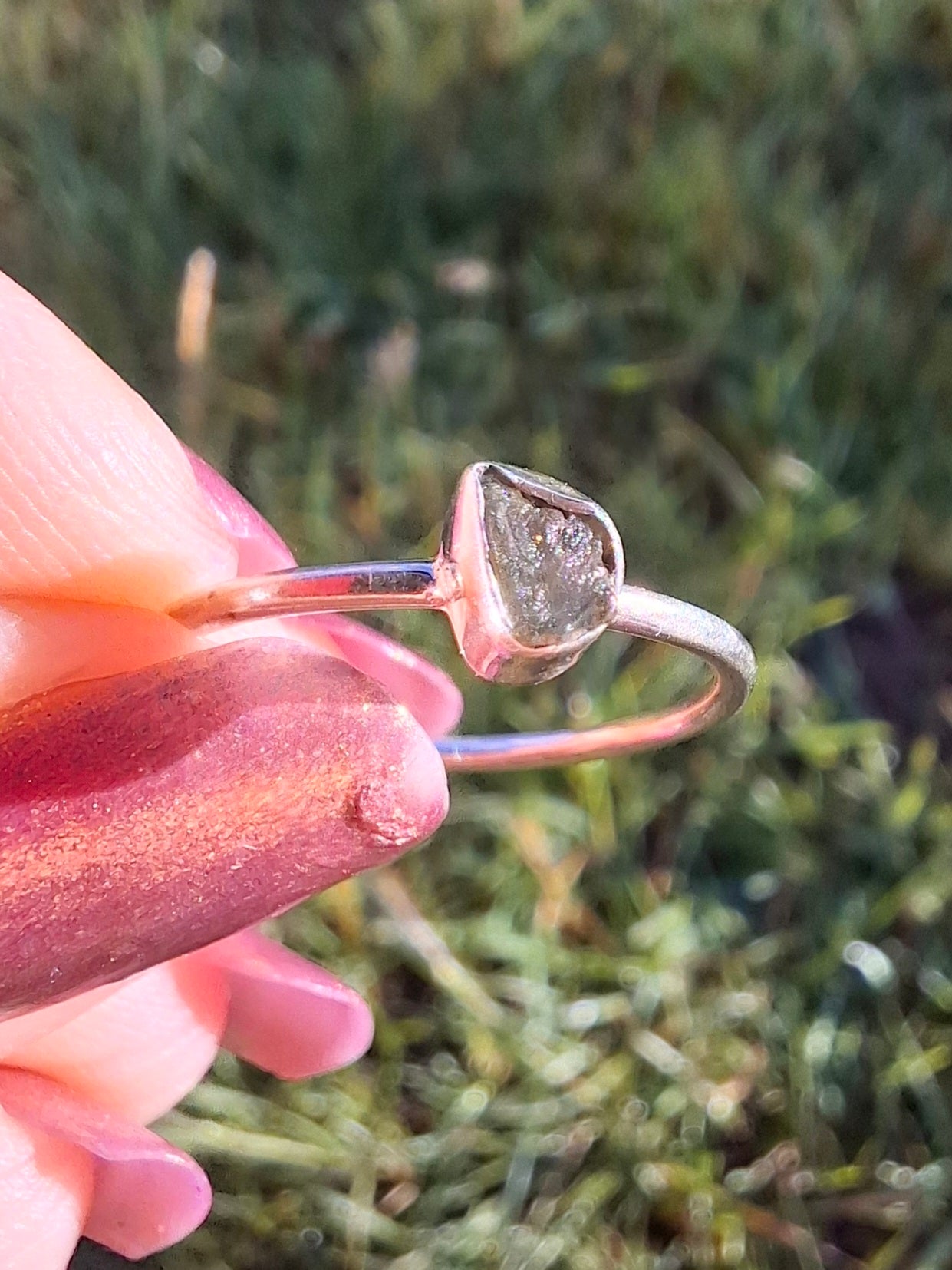 Moldavite Ring, size large M, 925 Silver, Tektite (Ref: R38)