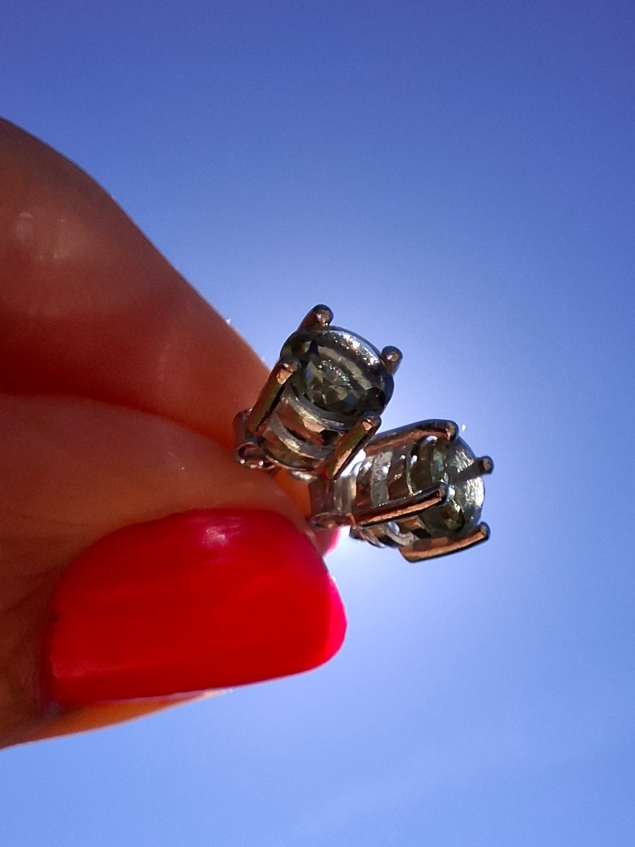 Moldavite (faceted) 5mm STUD EARRINGS, 925 Silver, Tektite (Ref: Pair43)