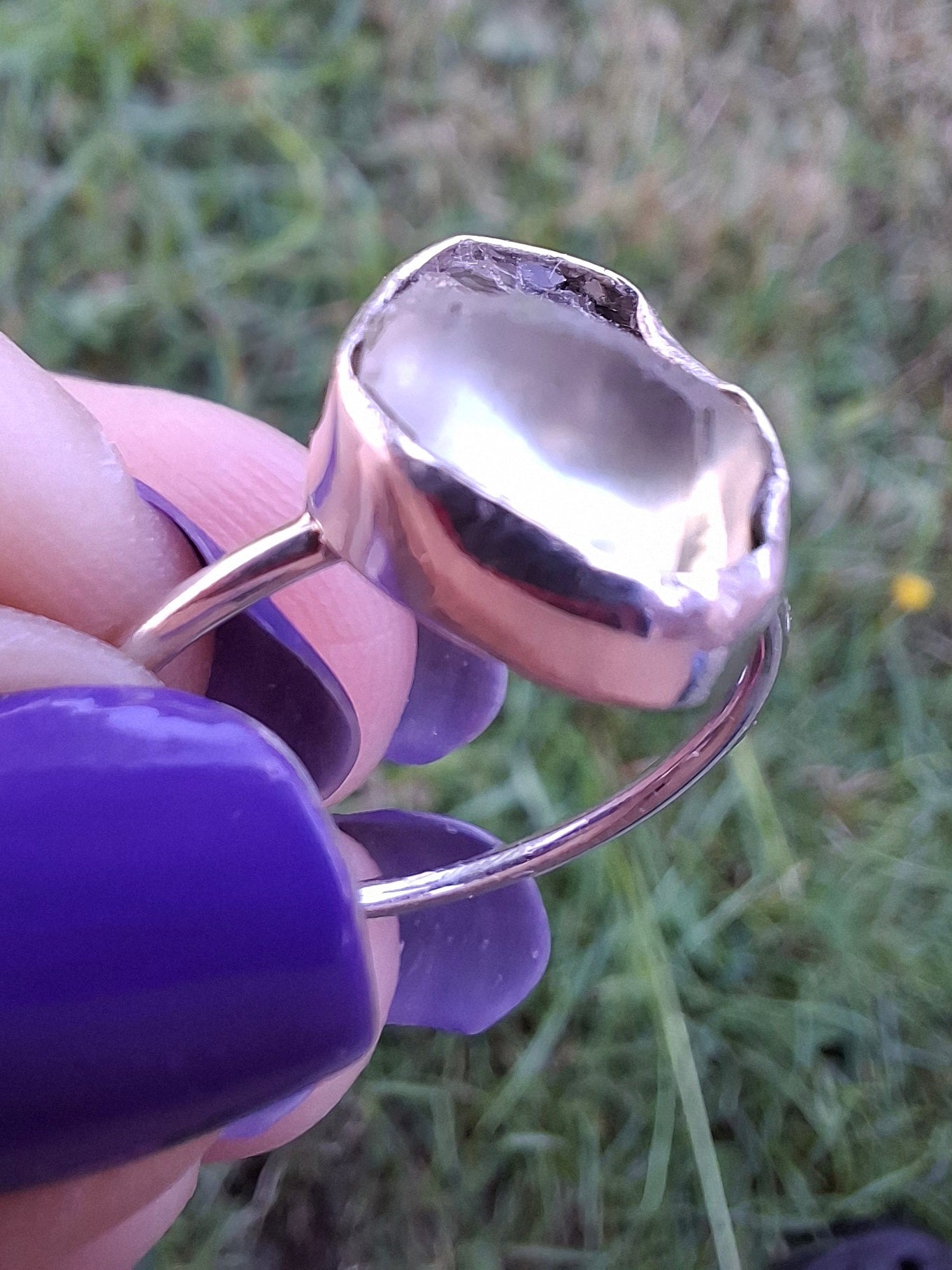 Libyan Desert Glass Ring, size large R/small S, 925 Silver, Tektite (Ref: LR42)