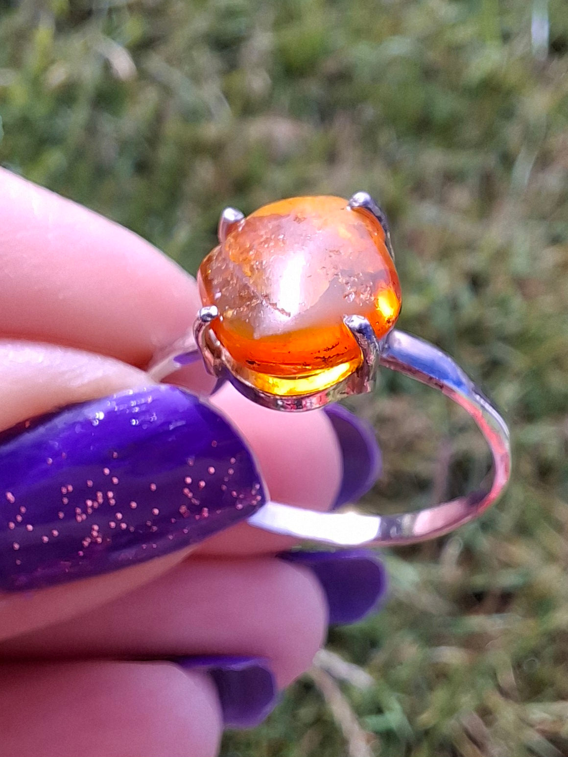 Baltic Amber Ring, size large X, 925 Silver, Fossil (Ref: AR35)