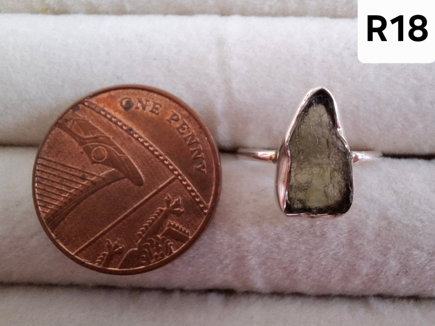 Moldavite Ring, size Large G, 925 Silver, Tektite (Ref: R18)
