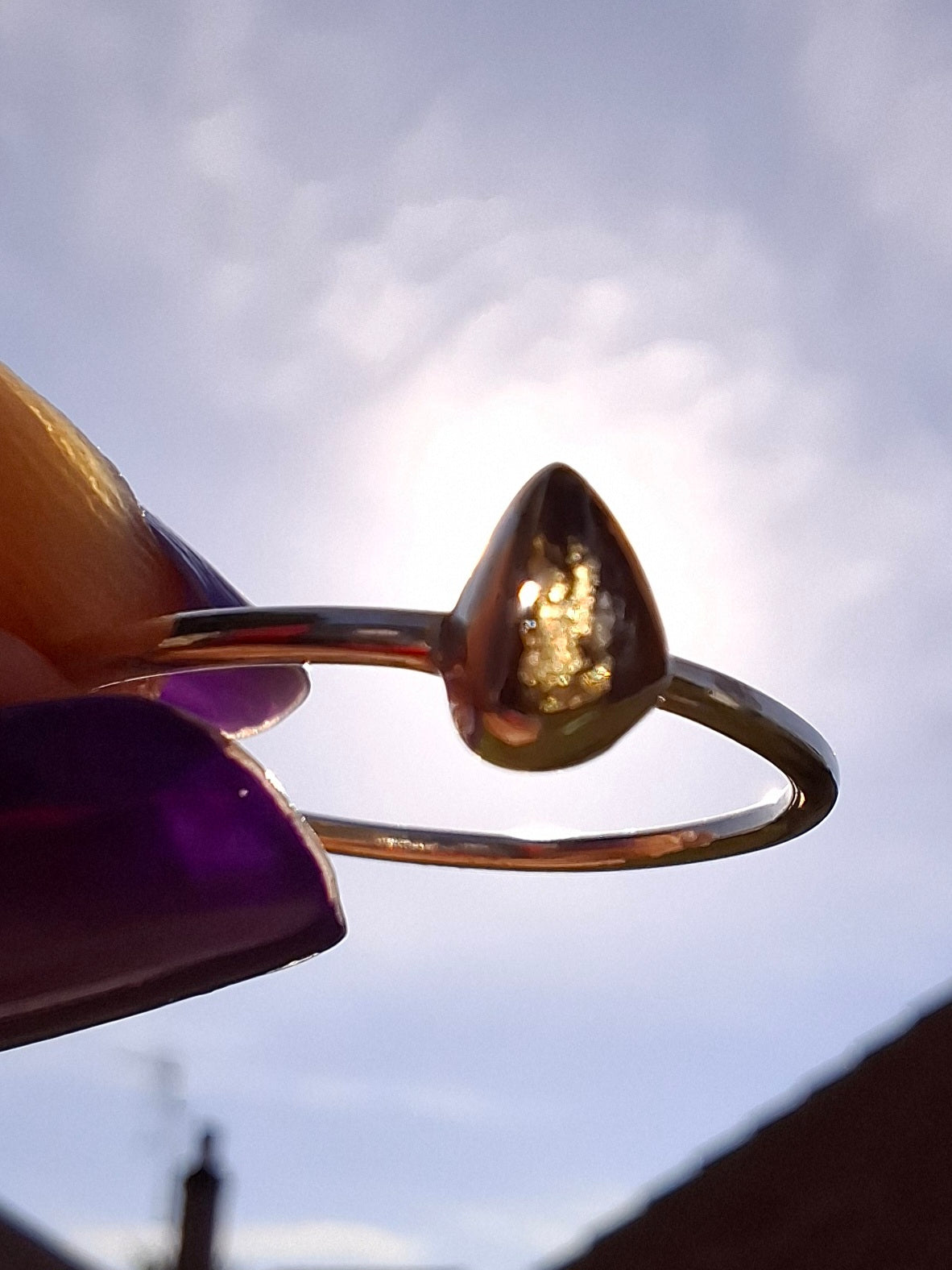 Moldavite Ring, size small T, 925 silver, Tektite (Ref: 56)