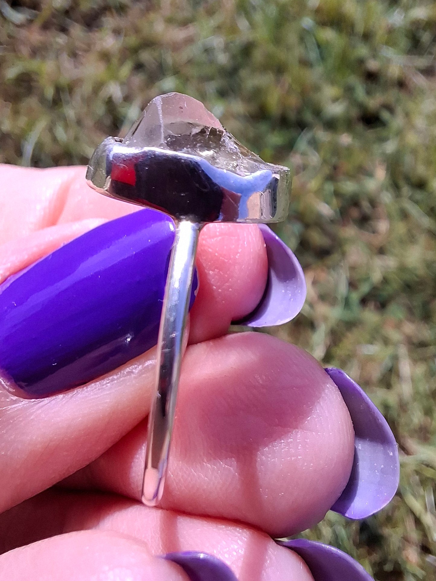 Libyan Desert Glass Ring, size large R/small S, 925 Silver, Tektite (Ref: LR42)