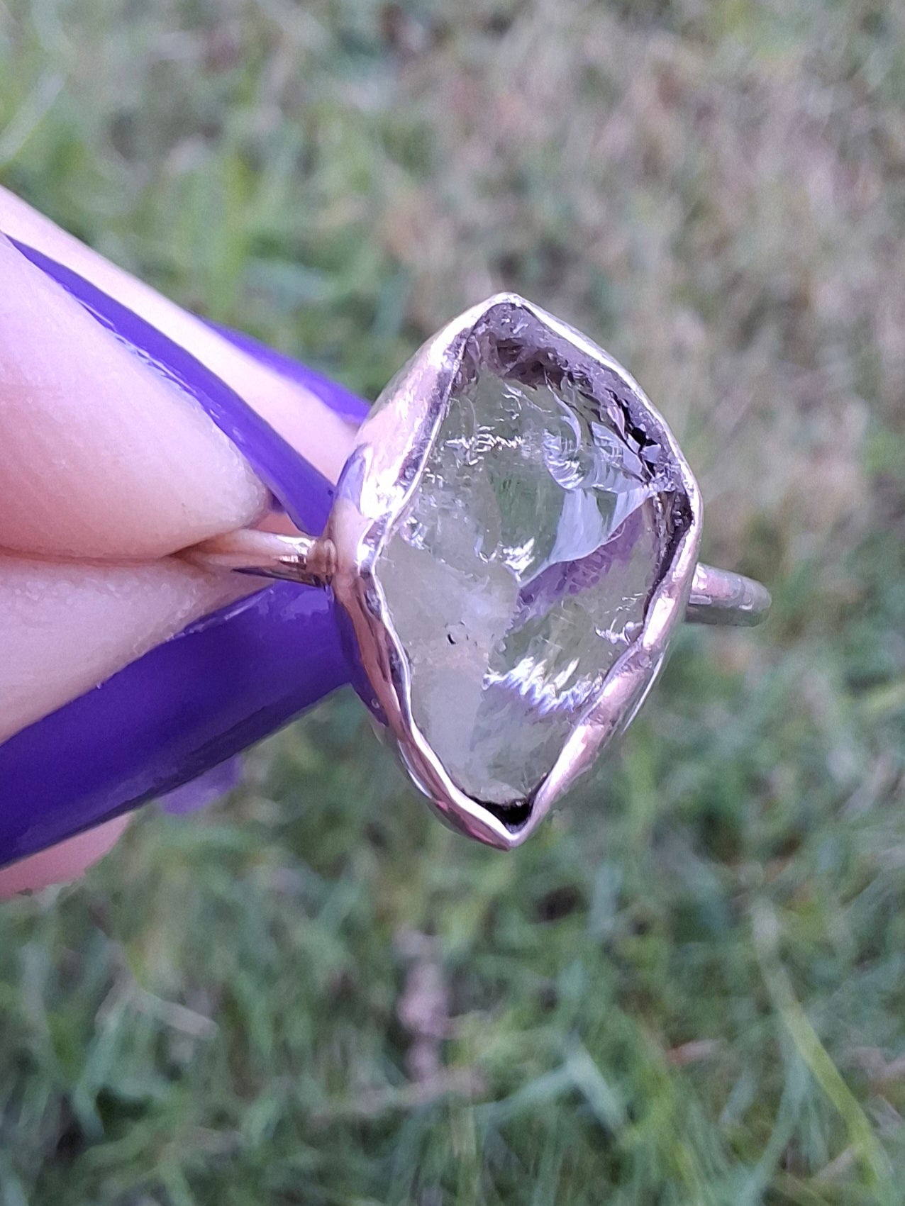 Libyan Desert Glass Ring, size small R, 925 Silver, Tektite (Ref: LR41)