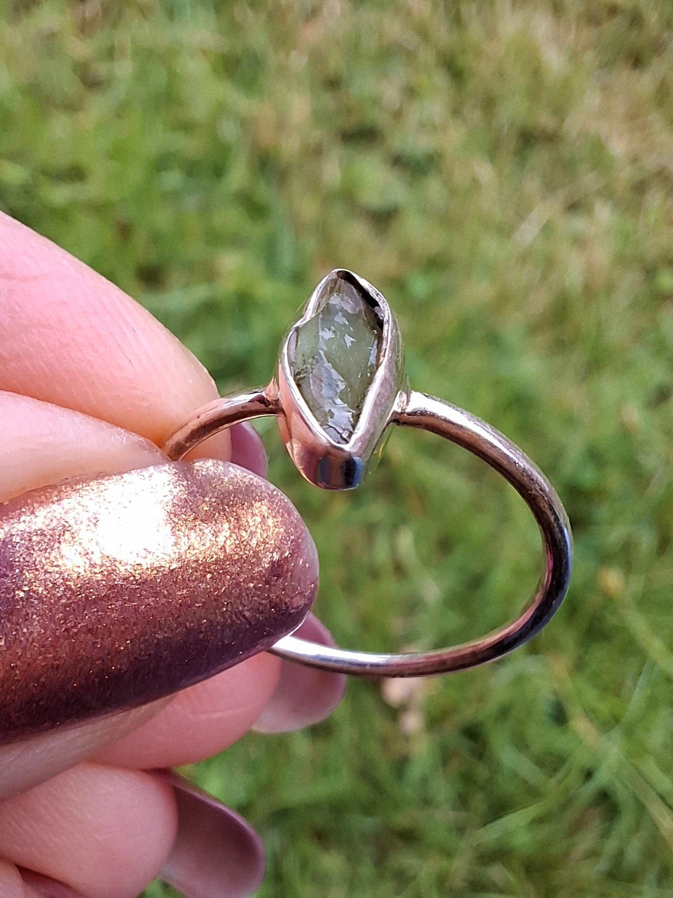 Moldavite Ring, size large M/small N, 925 Silver, Tektite (Ref: R39)