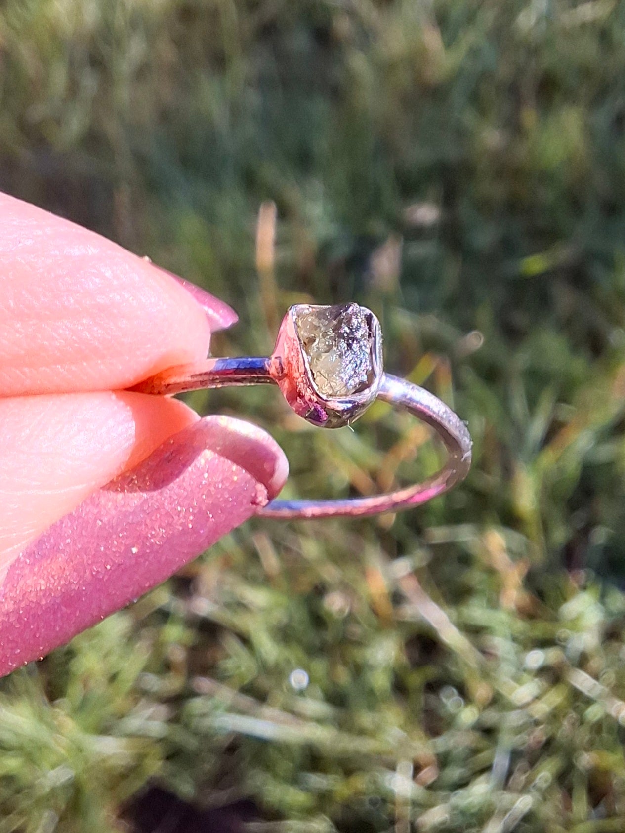 Moldavite Ring, size large O/small P, 925 Silver, Tektite (Ref: R41)