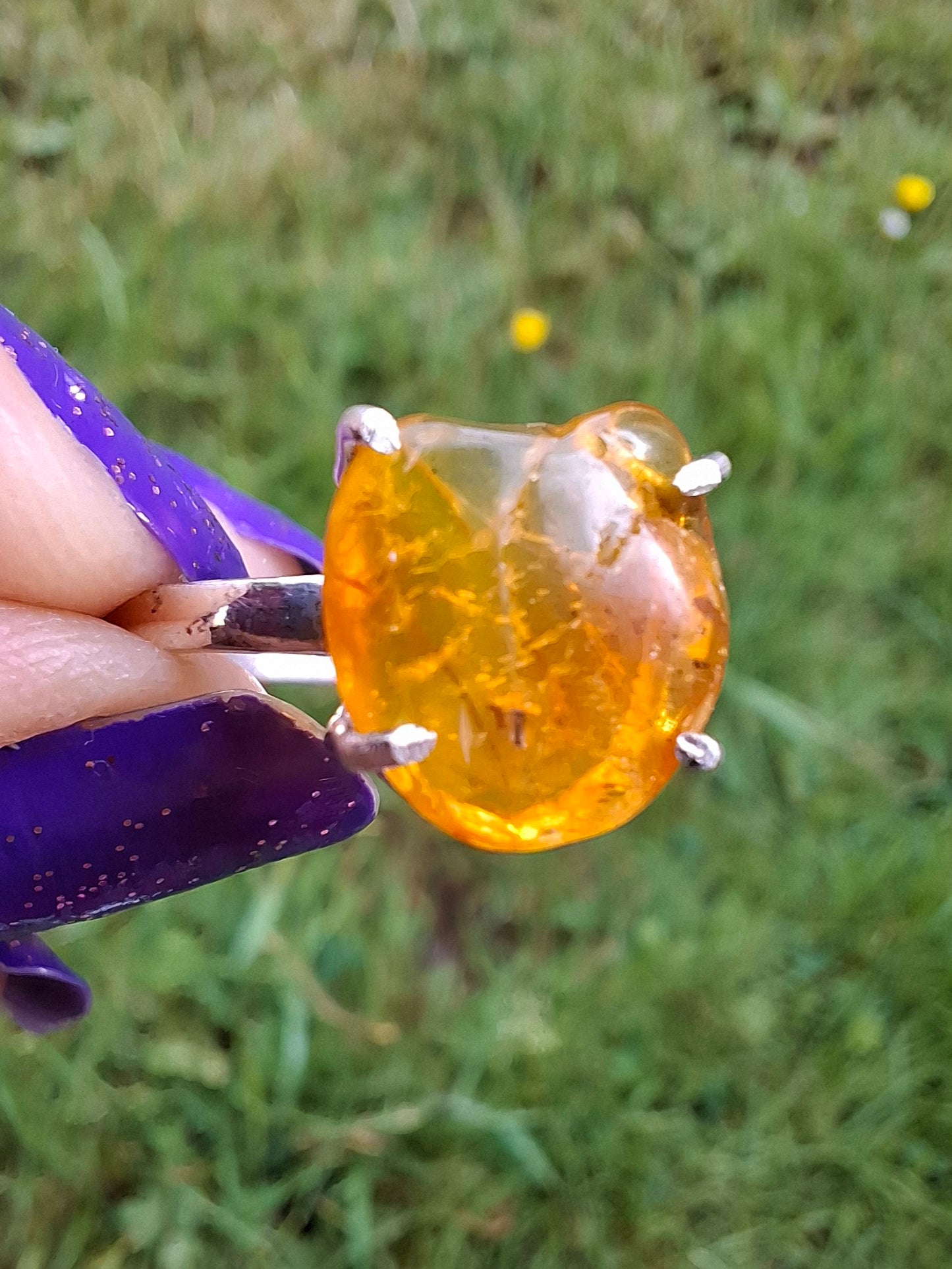 Baltic Amber Ring, size large Q, 925 Silver, Fossil (Ref: AR14)