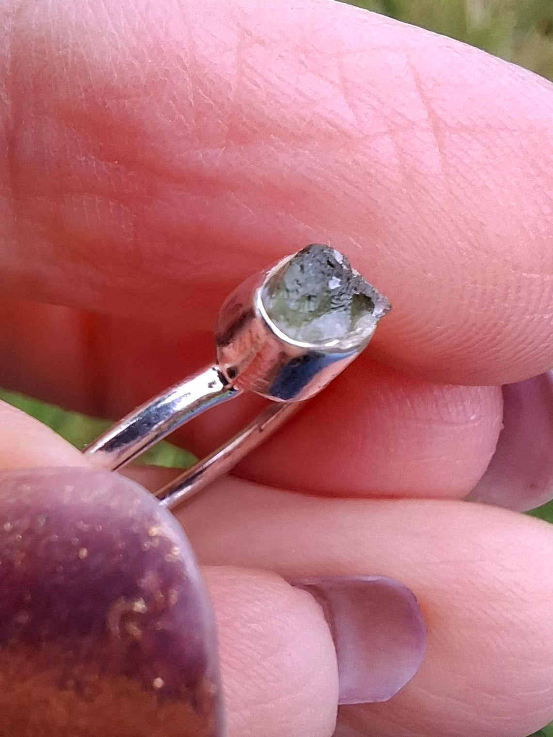 Moldavite Ring, size large M/small N, 925 Silver, Tektite (Ref: R40)