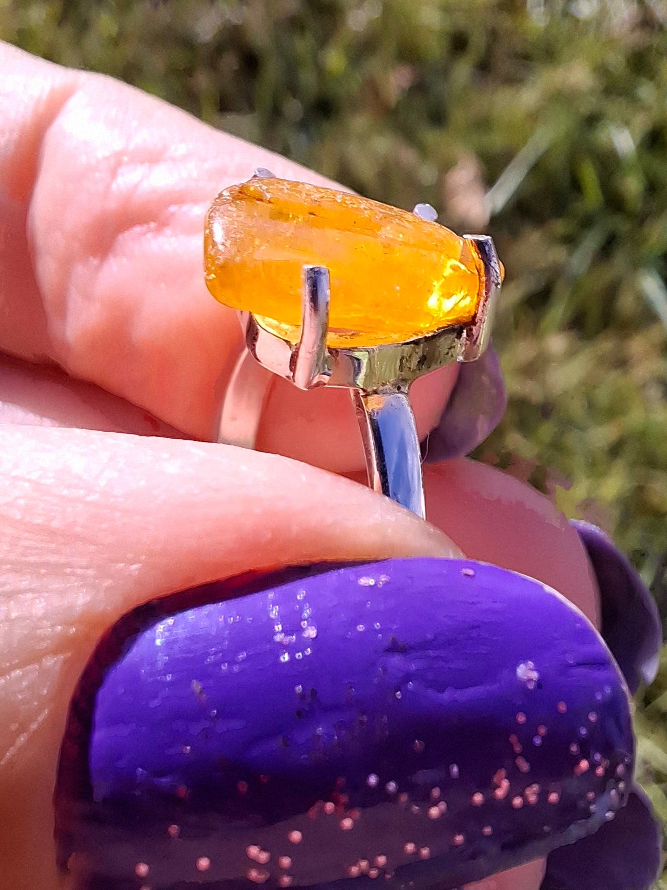 Baltic Amber Ring, size large R, 925 Silver, Fossil (Ref: AR15)