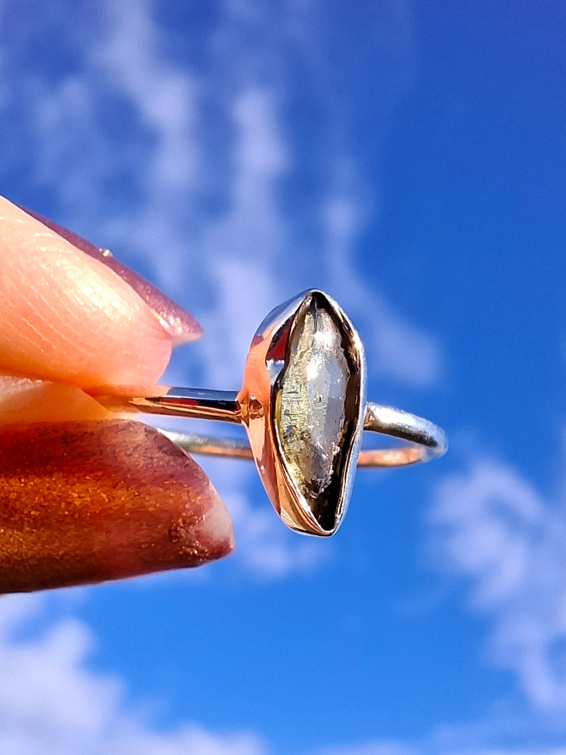 Moldavite Ring, size large M/small N, 925 Silver, Tektite (Ref: R39)