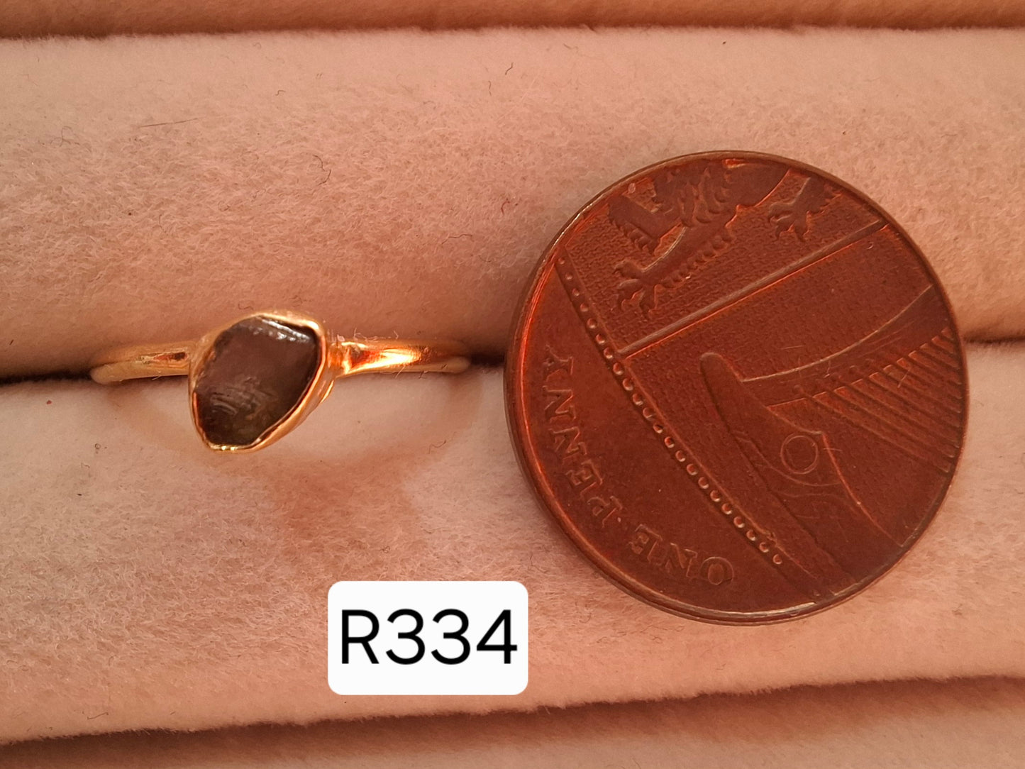Moldavite Ring, 14K GOLD Plated, size large G / small H, Tektite (Ref: R334)