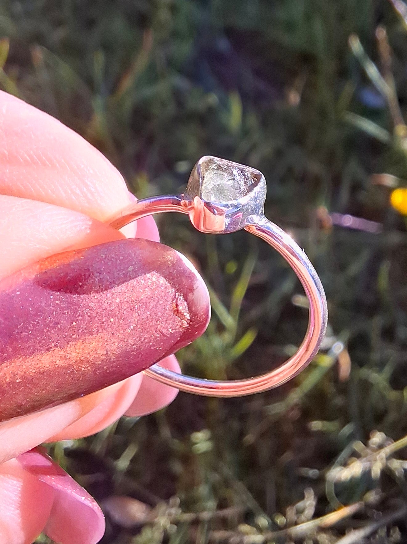 Moldavite Ring, size large L/small M, 925 Silver, Tektite (Ref: R50)