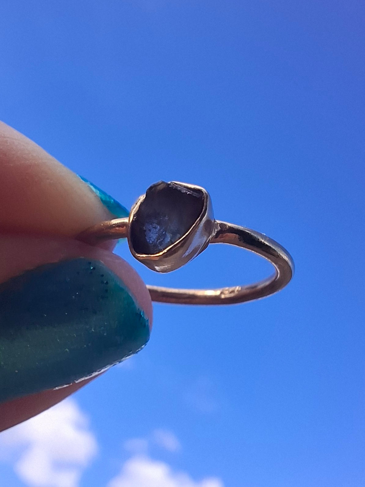 Moldavite Ring, 14K GOLD Plated, size large G / small H, Tektite (Ref: R334)