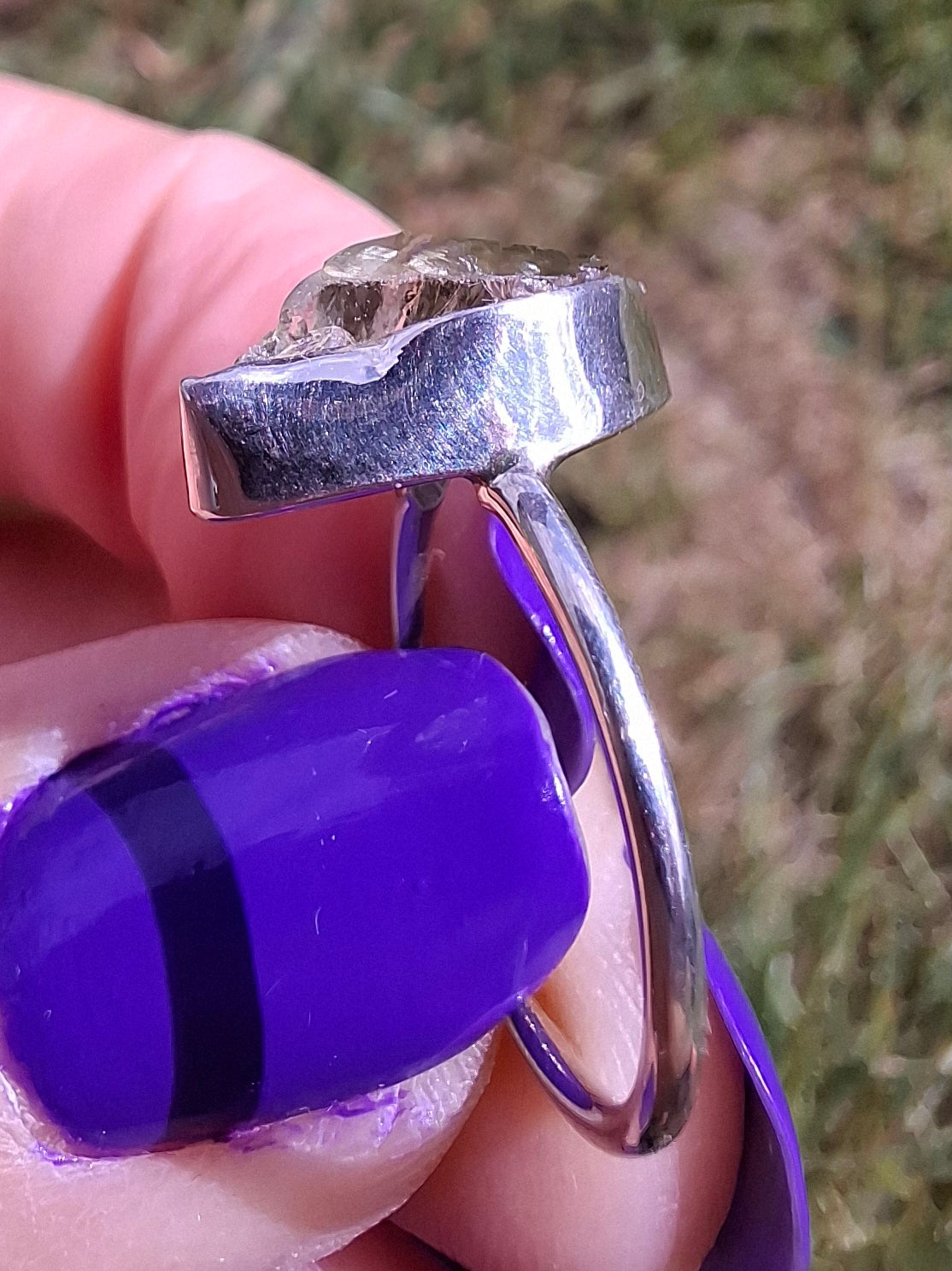 Libyan Desert Glass Ring, size large K, 925 Silver, Tektite (Ref: LR16)