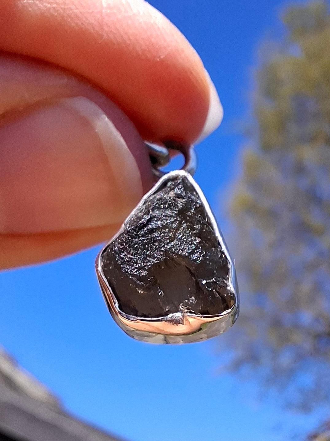 Moldavite Pendant, 925 silver, Tektite (P5)