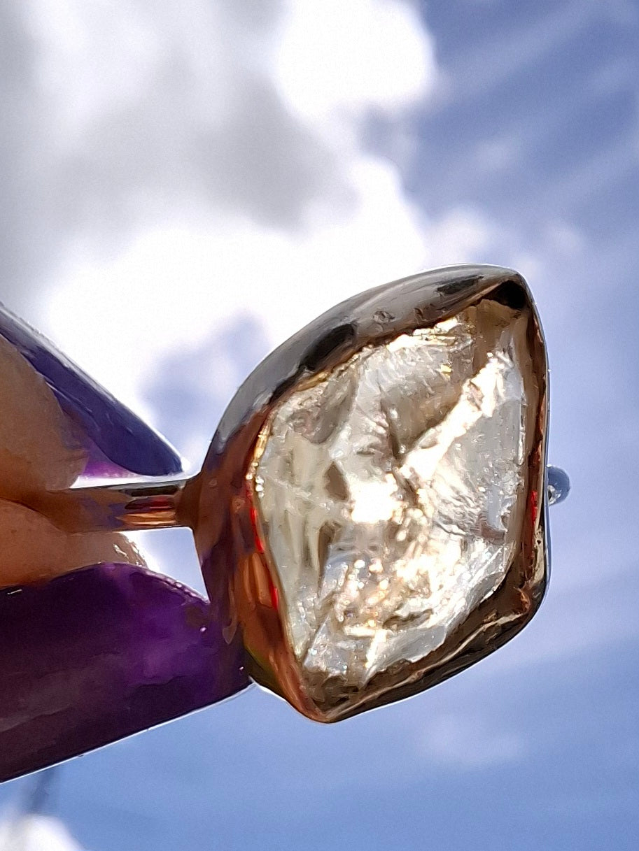 Libyan Desert Glass Ring, size L, 925 Silver, Tektite (Ref: LR18)