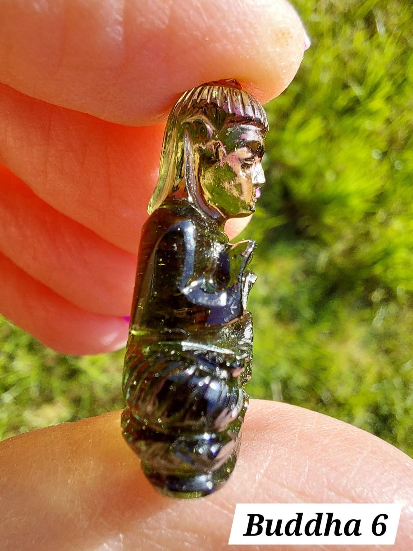 Moldavite BUDDHA Carving, 4.23g, Tektite (Ref: Buddha6)