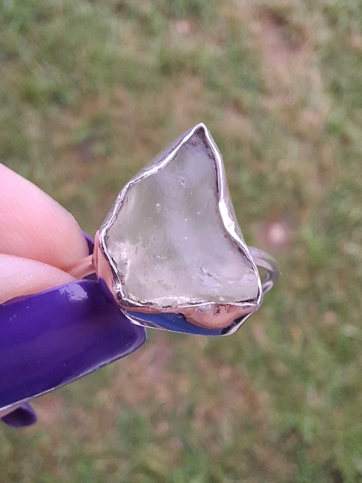 Libyan Desert Glass Ring, size large Q, 925 Silver, Tektite (Ref: LR36)