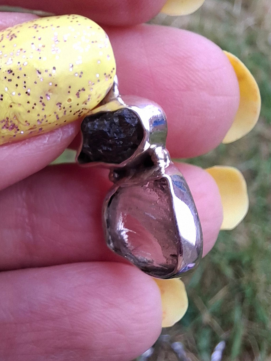 Moldavite & Libyan Desert Glass Pendant, 925 Silver, Tektite (Ref: MLP13)