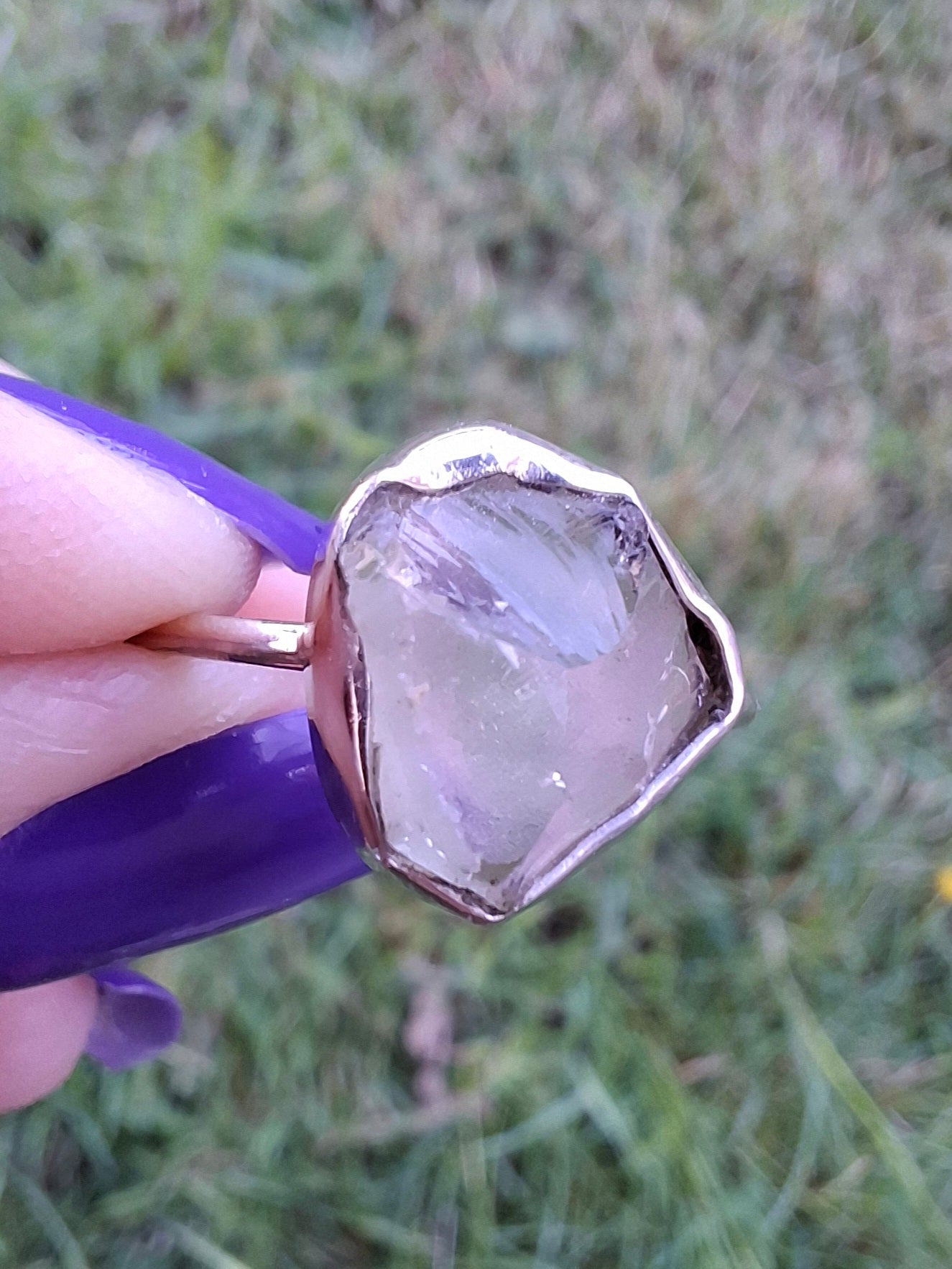 Libyan Desert Glass Ring, size small R, 925 Silver, Tektite (Ref: LR38)