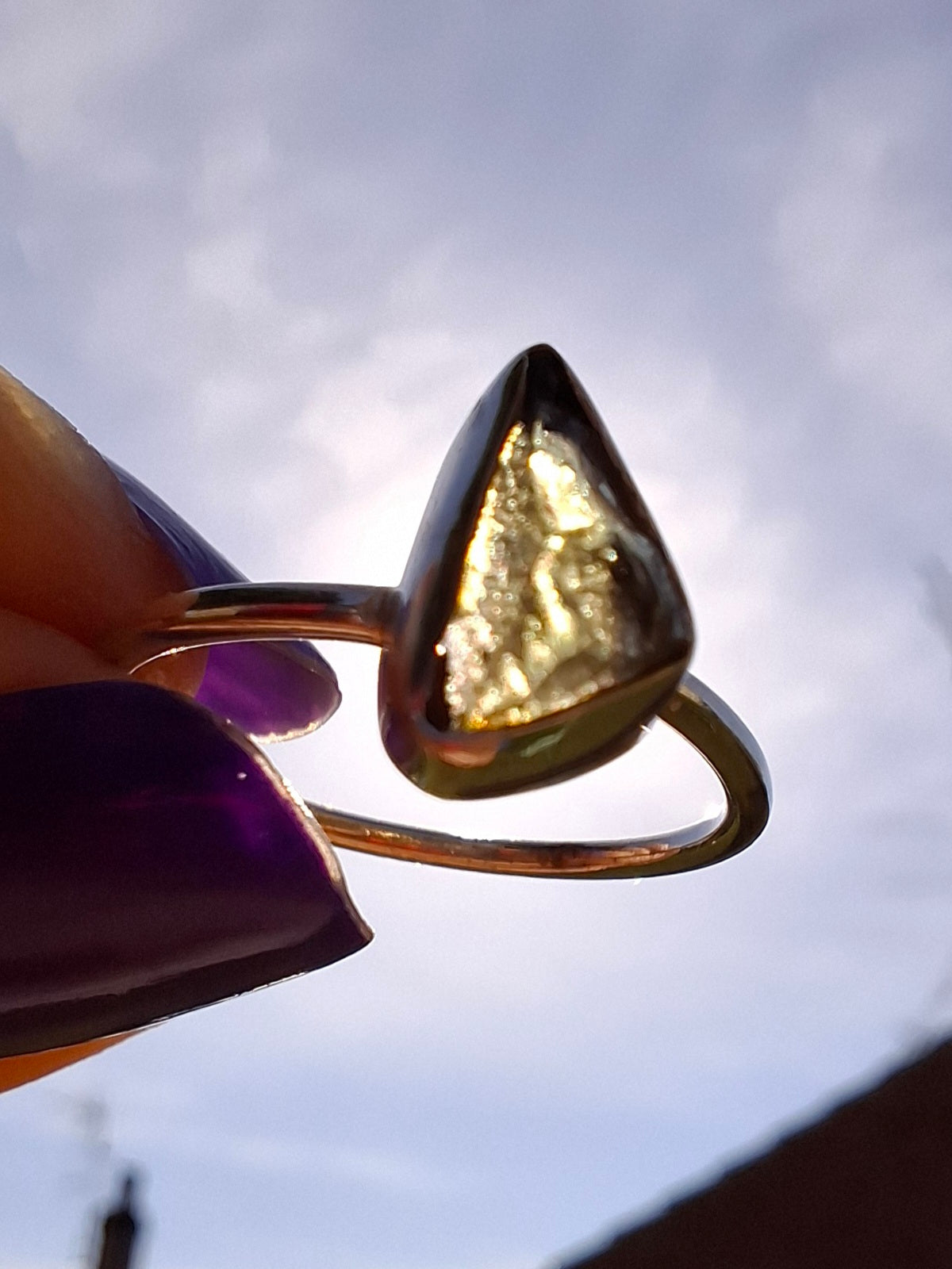 Moldavite Ring, size large K/small L, 925 Silver, Tektite (Ref: R57)