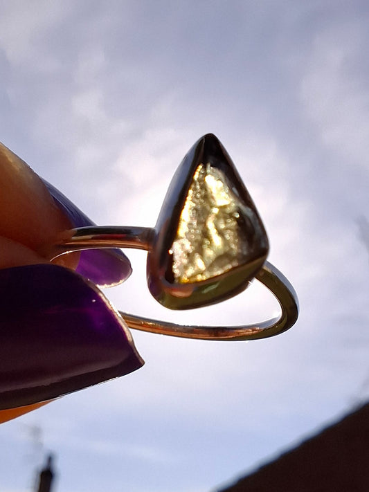 Moldavite Ring, size large K/small L, 925 Silver, Tektite (Ref: R57)