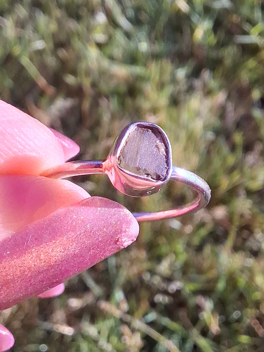 Moldavite Ring, size small L, 925 Silver, Tektite (Ref: R63)