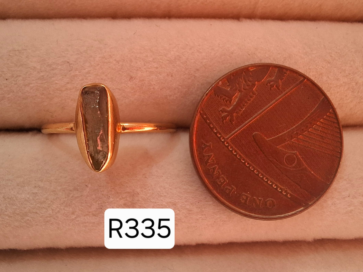 Moldavite Ring, 14K GOLD Plated, size large K / small L, Tektite (Ref: R335)