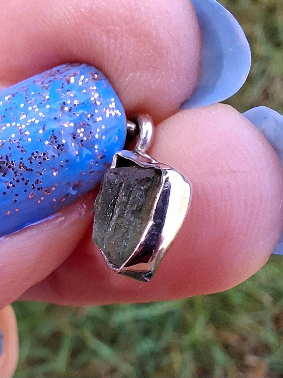 Moldavite Pendant, 925 Silver, Tektite (Ref: P52)