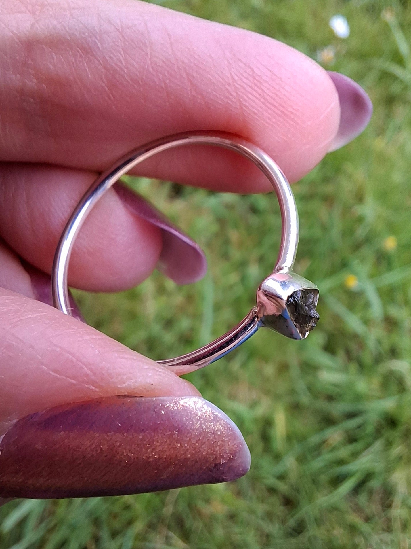 Moldavite Ring, size small T, 925 silver, Tektite (Ref: 56)