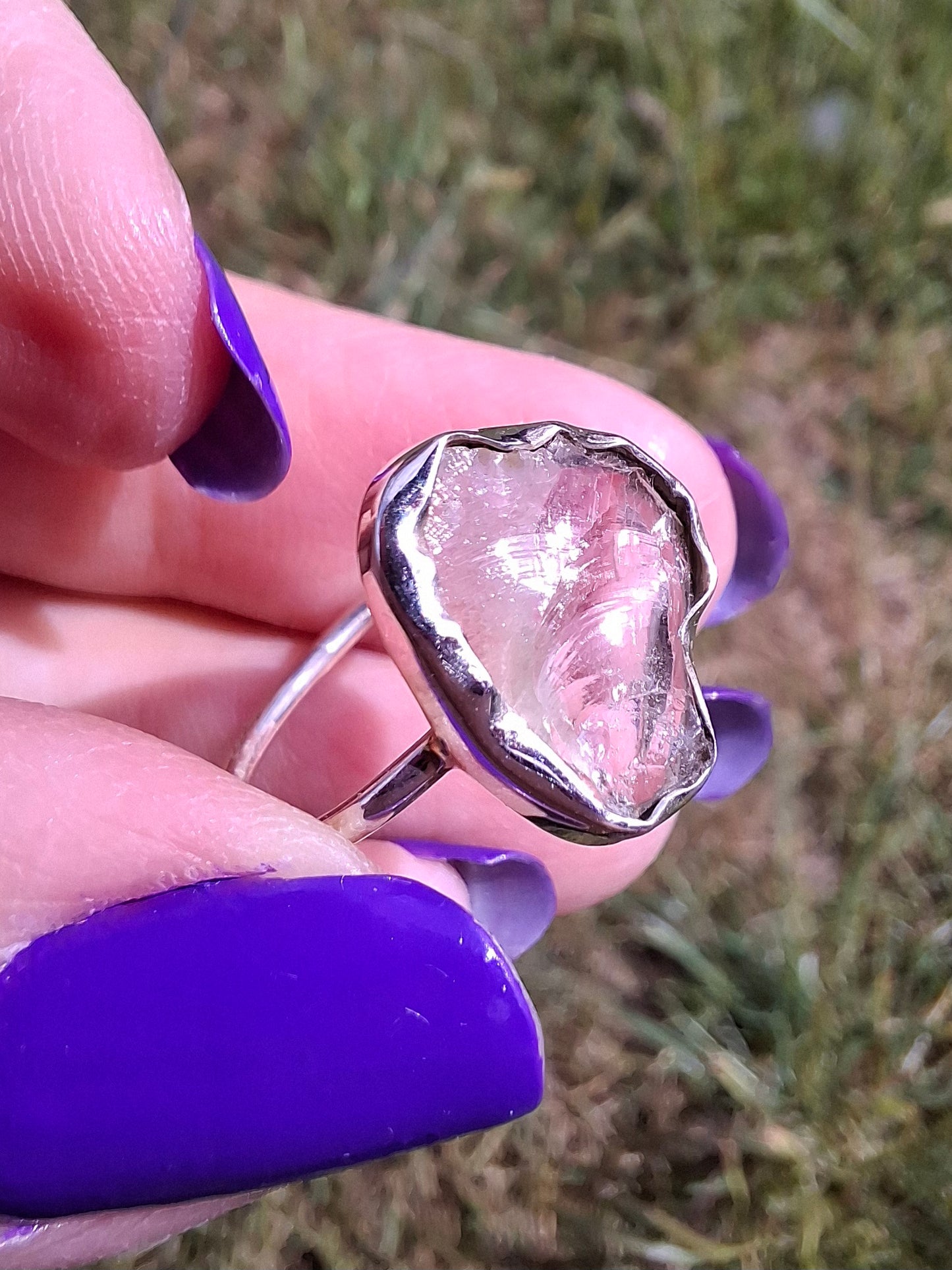 Libyan Desert Glass Ring, size large P, 925 Silver, Tektite (Ref: LR32)