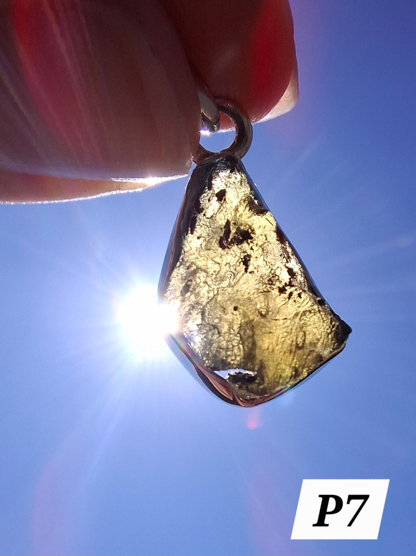 Moldavite Pendant, 925 Silver, Tektite (Ref: P7)