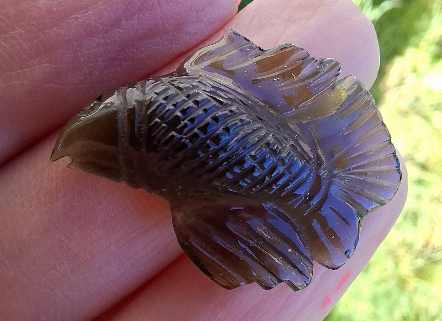 Moldavite FISH carving, (flat back), 3.29g, Tektite (Ref: Fish9)